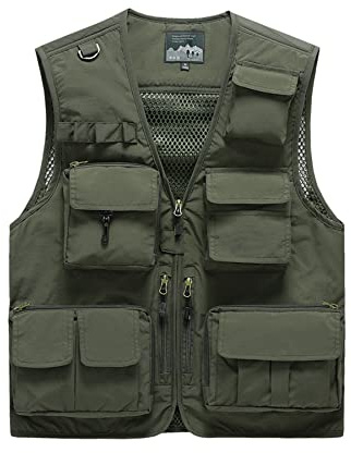 Btmpmcs Herr fiskeväst med flera fickor utomhus snabbtorkande västar safari jakt vandring väst andningsbar fotografi topp ärmlös jacka ytterkläder, B-armégrön, 3XL