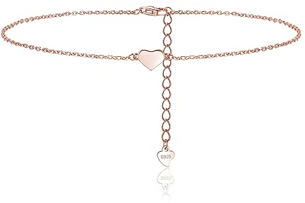 Zolkamery Fußkettchen für Damen Silber 925, 22+5cm Verstellbar Rosegold Fußkette, Sommer Barfuß Strand Fußkettchen Armband, Wasserfest Doppelringe Fußbändchen Knöchel-Kette, Stilvoll Frauen Fußspange