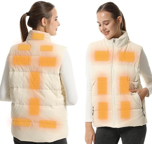Armorget Heated Down Vest Men Women, Heated Vest with USB Plug, 3 Temperature Adjustable, 15 Heating Zones, Outdoor Heated Gilet, Vest Coat for Outdoor Leisure, Hiking, Cycling M White