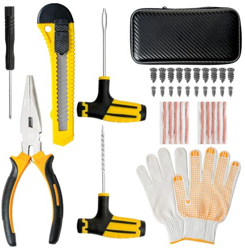 Tire Repair Kit ，28pcs Car Puncture Repair Kit Rubber Nails with Screwdriver, tire repair tool for General Motors, trucks, bicycles