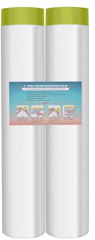 LLPT Abdeckfolie Klebeband mit Folie | 2 Rollen | Transparent Abdeckfolie Selbstklebende Malerfolie Malerband | Zum Schutz von Autos Wänden (MFTG2720) | Grünes Washi-Papier | 270cm(ungefaltet) x 20m