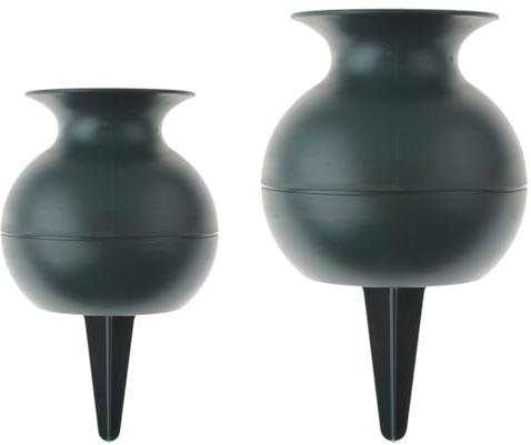matches21 Grabvasen zum Stecken als Grabdekoration - Schöner Grabschmuck Set Friedhofsvasen aus wetterfestem Kunststoff in grün - Zwei Steckvasen für Friedhofs Dekoration in 22 cm & 27 cm