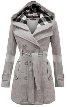 LAZIRO Damen Herbst Und Winter Karierten Mantel Mit Kapuze GüRtel Double-Breasted Lange Pendler LäSsige Jacke