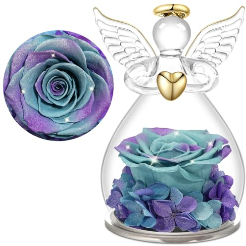 Yamonic Ewige Rose Engel Geschenke für Mama,Ewige Rose im Glas Engel Figur Geschenke für Frauen,Engel mit Rose Geburtstagsgeschenk für Frauen,Oma Geschenk,Schutzengel Weihnachten Muttertagsgeschenk