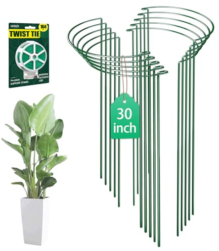 LKSSZS 10 Pack 30 Inch Plant Support Stakes, Heavy-Duty Half Round Peony Support Ring Cage, Metal Garden Plant Stakes for Outdoor Plants - Peony, Tomato, Hydrangea with Cuttable Plant Ties