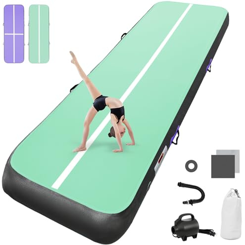 gymnastikmatta, 10 cm hög, tjock träningsmatta, 2 m, uppblåsbar gympamatta, uppblåsbar gymnastikbana, tumbling, gymnastik, med luftpump
