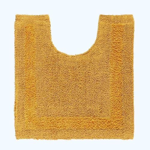 Homescapes Premium WC-Vorleger senfgelb, Baumwoll-Badematte 50x55 cm mit Wende-Design, WC-Teppich mit Ausschnitt