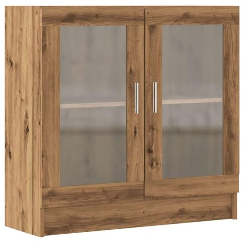 vidaXL Artisan Oak Book Cabinet - Engineered Wood Bookshelf with Glass Doors for Living Room/Office - 82.5x30.5x80 cm
