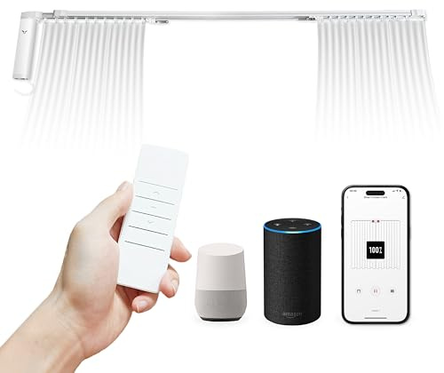 Osprey.Life Smart Motorized Curtain Track, 71-130in, No-Cut Adjustable Electric Rail, ~33dB Quiet Motor, Remote & App Control, Alexa, Google Assistant & Siri, Ceiling/Wall Mount (Center Opening)