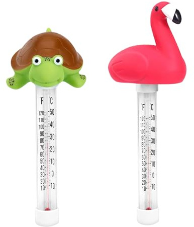 Lot De 2 Thermometre Piscine, Motif Flamant Rose Et Tortue Floating Pool Thermometer, Thermomètre Bain Bébé, Jauge Température Aquarium, Grand écran, Capteur Facile à Lire Animale, 25x11cm