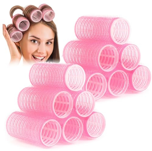 HAMKU 12 Pièces Bigoudis Coiffure, Rouleau Cheveux, Bigoudis Cheveux Court, Rouleaux à Cheveux Auto-Agrippants - 25mm - Rose