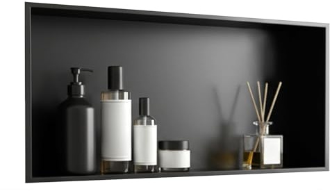 PLODAXE Ducha de pared de acero inoxidable 304, nicho de ducha empotrado, estante individual para almacenamiento para baño, negro (60 x 30 x 10 cm)