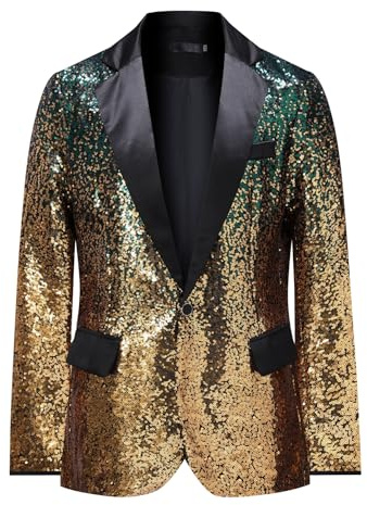 YFFUSHI Mens Sequin Gradient Jacket 1 Button Shiny Blazer | Gradient sequin material, Polyester lining,No split, Banquet and party wear