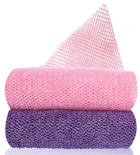 GEEHUA Lot de 2 éponges africaines en maille africaine - Filet de bain - Long gant de toilette en nylon - Pour toutes les peaux - Exfoliant quotidien du dos (rose, violet)