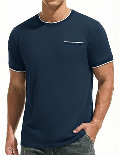 iClosam Men's Cotton Ribbed T Shirt Short Sleeve Colour Block Crew Neck