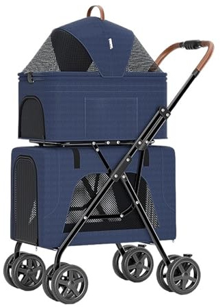 djurtoalett Bärbar hopfällbar dubbeldäcks husdjursvagn, avtagbar separationsvagn for hundar, katter och husdjur Standard kattlådor(Blue)