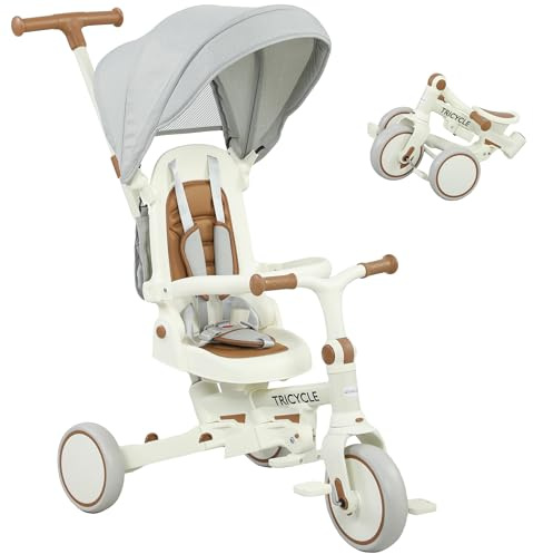 AIYAPLAY Tricycle Bébé Évolutif 5 en 1 pour 1-3 Ans Crème