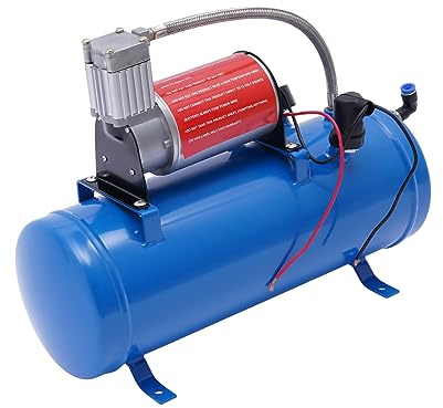 Air Compressor, DC 12V 150PSI Oil Free Portable Air Pump with 6L Tank, Low Noise Built-in Auto Pressure Switch for Car Truck Train Horn Motorhome Tire Bicycle Ball Inflation