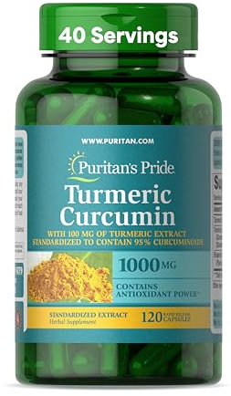Puritan's Pride Turmeric Curcumin 1000mg, Standarized to 95% Cucuminoids, Herbal Dietary Supplement for Antioxidant Health, 120 Rapid Release Capsules