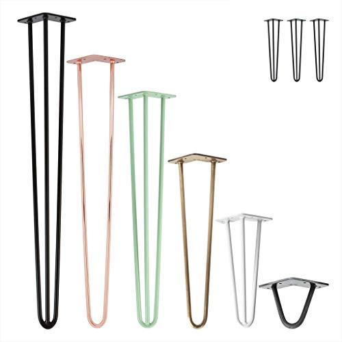 Natural Goods Berlin 3X Hairpin Leg Gambe per Tavoli | Diversi colori & dimensioni | Piedi per tavolo in metallo | Per tavolino & tavolino da caffè | 40cm di altezza & 3-barre | Bianco
