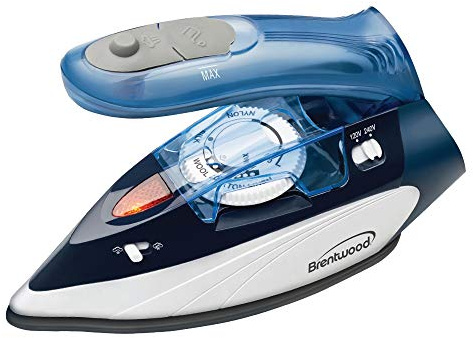 Brentwood MPI-45 Travel Iron with Steam 800-Watt Dual Voltage,Non-Stick,Blue