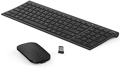 seenda WGJP-031B Wireless Keyboard Mouse Set, Ultra Thin Compact Rechargeable Aluminum Silent Computer Keyboard & Mouse Combo UK QWERTY Layout for Office, Home, Business, Black