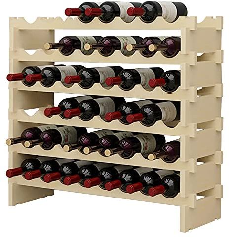 SogesHome 6-Tier 48 Bottle Stackable Modular Wine Rack Wood Wine Display Rack, Free Standing and Countertop Wine Storage Shelf for Home Living Room Kitchen Bar,SH-BY-WS6848M