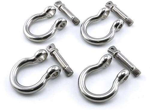 4 Pcs Stainless Steel Anchor Shackle 1/4, Heavy Duty Bow Shackle Lifting Sailing Bracelet Anchor Chain, Screw Pin Hardware Rigging for Chains Wirerope Lifting Paracord Outdoor Camping Survival Rop