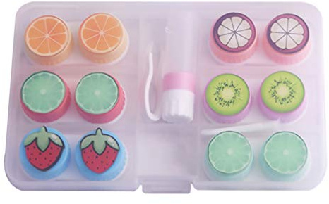 Healifty Contact Lens Case Cute Fruit Contacts Colored Lenses Case Container Holder Storage Box Travel Kit 6 Pack (Tweezers and Applicator Set Included)