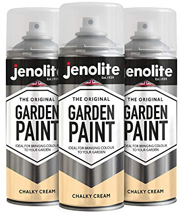 JENOLITE Gartenmöbel Sprühfarbe | Chalky Cream | 3 x 400ml | Ideal für Gartenmöbel & Ornamente | Verwendung auf Holz, Metall, Kunststoff, Stein, Keramik (RAL 1015)