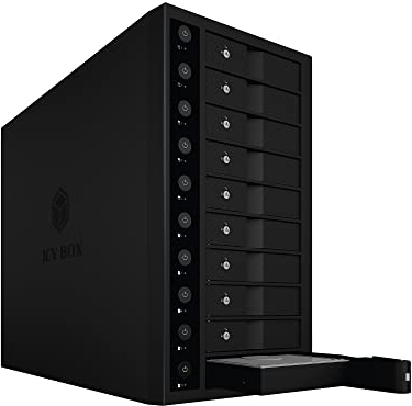 ICY BOX Type-C oder Type-A USB 3.1 Gen 2 Externes Single System für 10x 3,5 Sata Laufwerke, EasySwap, 140 mm Lüfter, Super Kühlung, IB-3810-C31