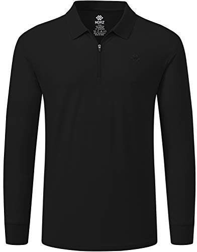 MoFiz Poloshirt Herren Langarm Polohemd Baumwolle Shirt Einfarbig Polo Golf Wintershirts mit Reißverschluss Schwarz XL