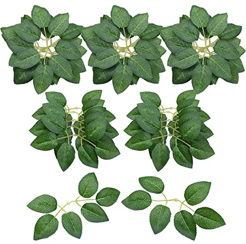 Woohome Bulkrosblad 250 st konstgjorda gröna blad konstgjorda falska rosblad för gör-det-själv bröllopsbuketter festdekorationer ros vinstockar krans girlanger tillbehör