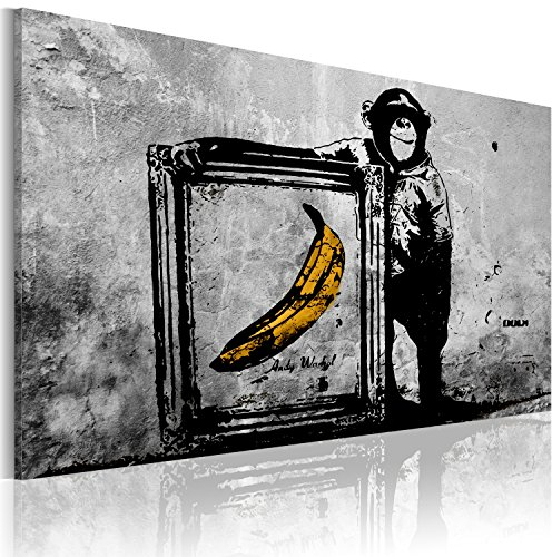 B&D XXL - Akustikbild Banksy Monkey with Frame Bilder Akustikschaum Hochleistungsschallabsorber Schallschutz Leinwand 1 tlg Wandbild Raumakustik Schalldämmung Affee Graffiti Urban