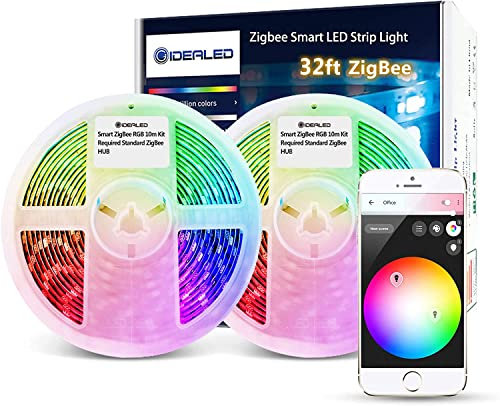 GIDEALED 32.8ft ZigBee LED Strip Lights Dimmable Ambiance Smart RGB LED Kit Directly Work with Echo Plus for Alexa Voice Control LED Lights,Work with Hub Bridge,TUYA Hub for APP Control LightStrip