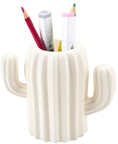 XFLYP Portapenne, Creativo Divertente Forma di Cactus Portamatite per Scrivania, Organizer da Tavolo, Porta Pennelli da Trucco, Casa e Ufficio Divertente Organizer per Scrivania (Bianco)