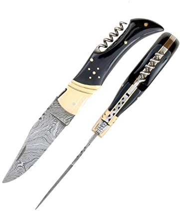 laguiole artisan 5092 DAMAS - Couteau 11.5 cm - corne .Buffles d'leau