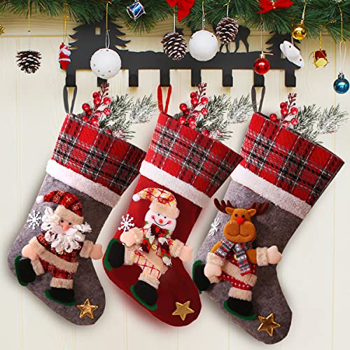 RosyFate 3 Piezas Medias de Navidad, Calcetines Decoración Navideña, Medias de Navidad Personalizadas, Calcetín de Navidad, Árbol de Navidad/Casa de Campo/Adornos de Chimenea, Bolsas de Regalo