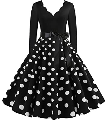 TYQQU Femme Robe Ceinturée à Col en V Coupe Slim Robe Hepburn De Cocktail élégante Robe à Manches Longues