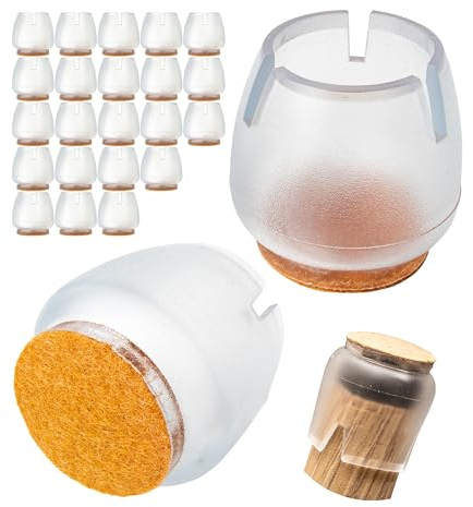 Set de 24 Protections de Pieds de chaises, pour Pieds de chaises Ronds de Ø 17-21mm, Transparent, Capuchons de Pieds de chaises sans vis, clouage, Collage