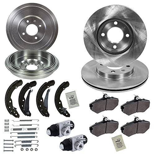 ATEC Germany Bremsenset Vorderachse inkl. Bremsscheiben Ø 256 mm Belüftet + Bremsbeläge Vorne + Bremsbacken Hinten + Bremstrommel Hinten Kompatibel mit SEAT INCA (6K9), VW CADDY II