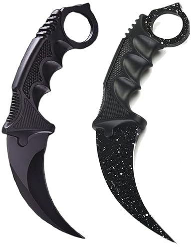 Generisch *2er Pack Duo* Hochwertiges CSGO Jagdmesser Messer Trainer Klinge Feststehende Klinge Trainingsmesser Übungsmesser BLACK/FADE TITANIUM + Case By Cracker24 (Black + Black White)