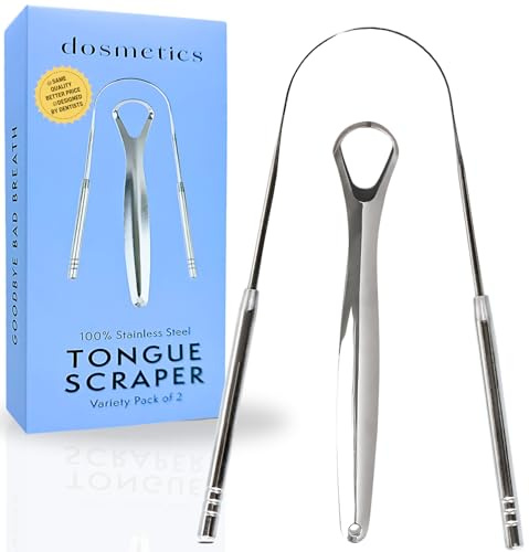 DOSMETICS - Tongue Scraper Variety Pack 100% Medical Grade Stainless Steel Spoon and U shaped Tongue Scrapers for Adult and Kids, Easy To Use, For Oral Care & Hygiene
