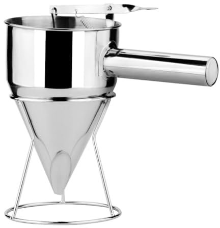 ZONADAH Distributeur de pâte à crêpes, 1200 ml, entonnoir à piston en acier inoxydable pour plaque de cuisson avec support, distributeur de pâte à gaufres pour desserts et cupcakes