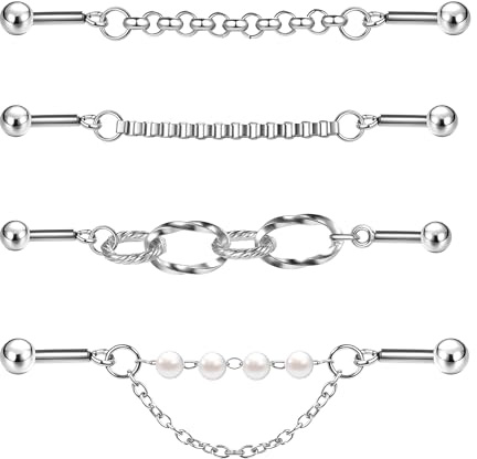 ZS 4 Pièces Piercing Industrielles Boucles d'Oreilles à Barre Industrielle Acier Chirurgical 314L Piericng Tragus Conch Cartilage Hélice Pour Homme Femme (Mélange Style A, 14G(1,6mm))