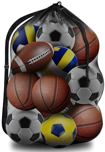 Extra Groß Ballnetz für 10-15 Bälle Mehrzweck Sport Netztasche mit Kordelzug und Schultergurt für Ball Aufbewahrung Fußball Basketball Volleyball Rugbyball