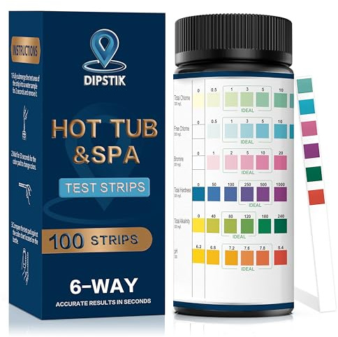 DIPSTIK Pool and Spa Test Strips-Hot Tub Test Strips, Accurate Swimming Water Test for pH, Total Hardness, Bromine, Free Chlorine, and Total Chlorine Test Strips, 6 in 1 Pool Test Strips, 100 Counts