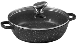 Pradel Excellence - PCUI001015 - Mijoteuse Fonte d'Aluminium Premium Ø24cm, Couvercle Verre - Revêtement Anti-Adhésif Façon Pierre - Poignée Amovible - Tout Feu, Noir