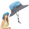 FUIPVGI Sonnenhut Damen, Faltbarer Sonnenhut UV Schutz mit Verstellbare Kinnband, Breite Krempe Mesh Strand mit Pferdeschwanzloch für Fischer, Wandern, Outdoor, Gartenarbeit, Reisen (Blau)