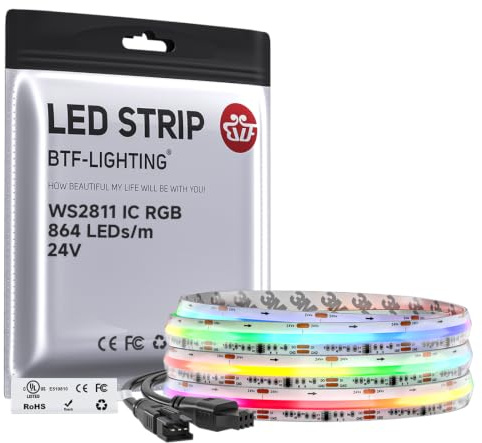 BTF-belysning IP66 vattentät FCOB RGB WS2811 IC adresserbar LED-remsa 3M 864LEDs/M 26W/M DC24V vit PCB jagande effekt LED-rep för sovrum skrivbord heminredning (utan kontroll och strömförsörjning)